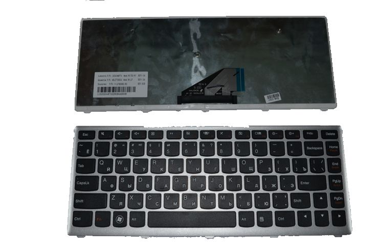 Клавиатура для ноутбука Lenovo IdeaPad U310, RU, серебряная рамка, черная
