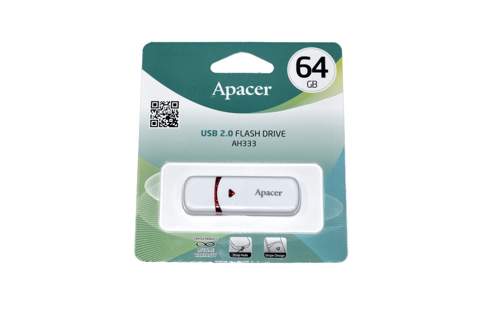 USB Флэш Apacer AH333, 64GB,  AP64GAH333W-1, белая